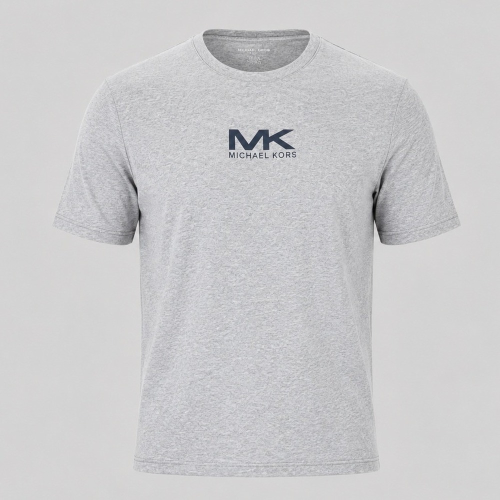 Michael Kors Mens Heather Gray V-Neck Logo Graphic T-Shirt Size L 100% Cotton